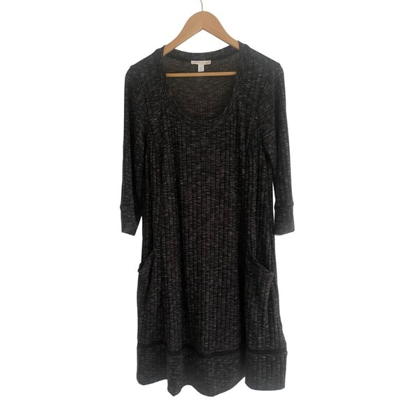 Size 1X 16 NEW BLACK & WHITE MARLED RIBBED KNIT SWEATER DRESS W/POCKETS Plus Sz - Picture 6 of 6